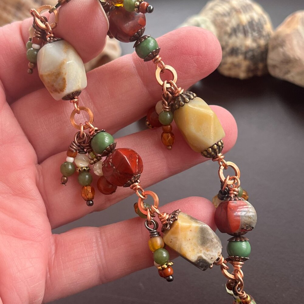 Boho Gemstone Bracelet, Jasper, Agate, Turquoise Jewelry, Handcrafted Wire Wrap - Picture 5 of 9